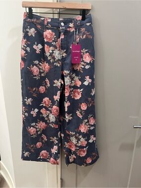 Navy Floral Lounge Pants - Pink & White Roses
